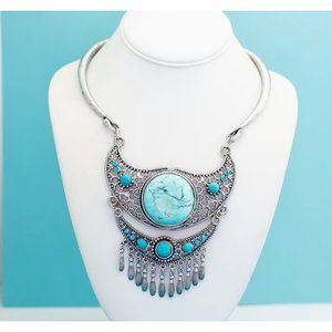 Vintage Beautiful Mermaid Princess Silver Tone Bib Necklace 18 inch - R20